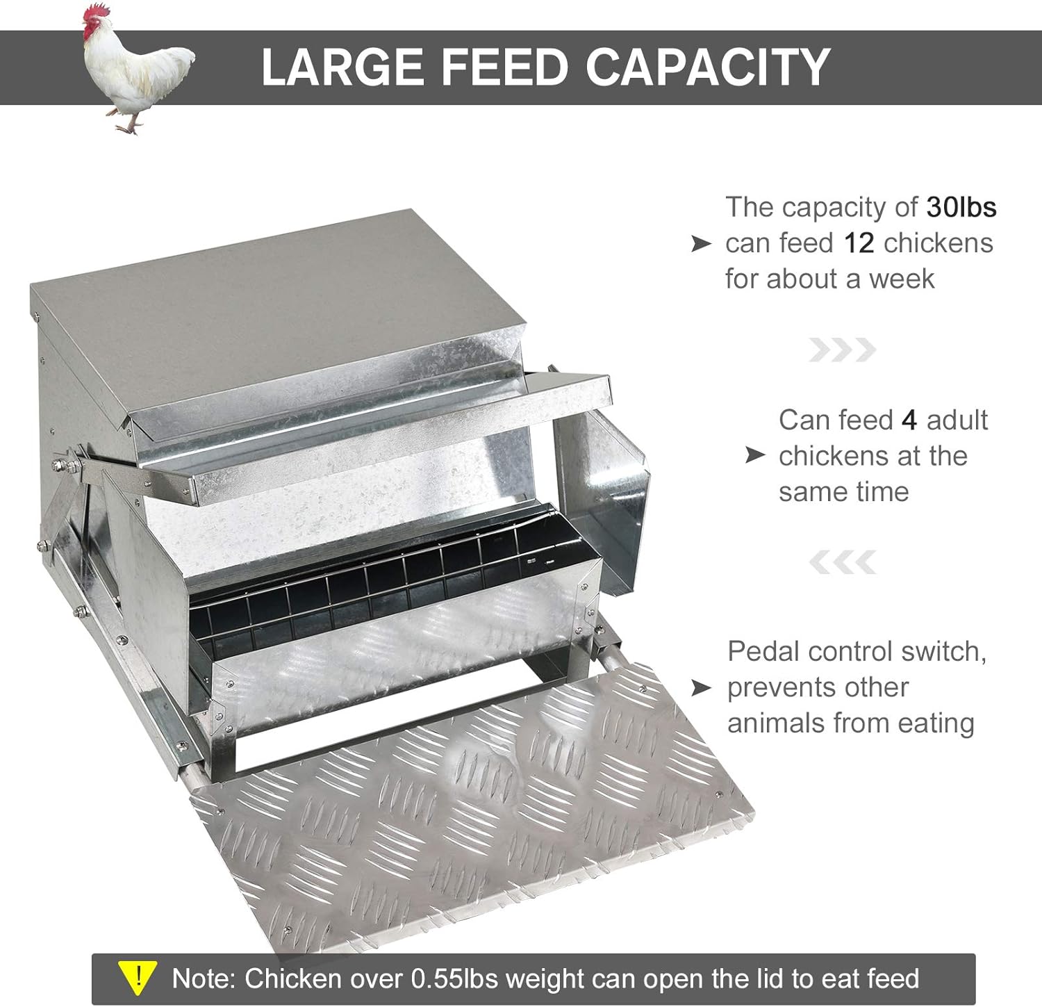 PawHut 30 lbs Capacity Automatic Chicken Poultry Feeder with a Galvanized Steel and Aluminium Build, Weatherproof Design