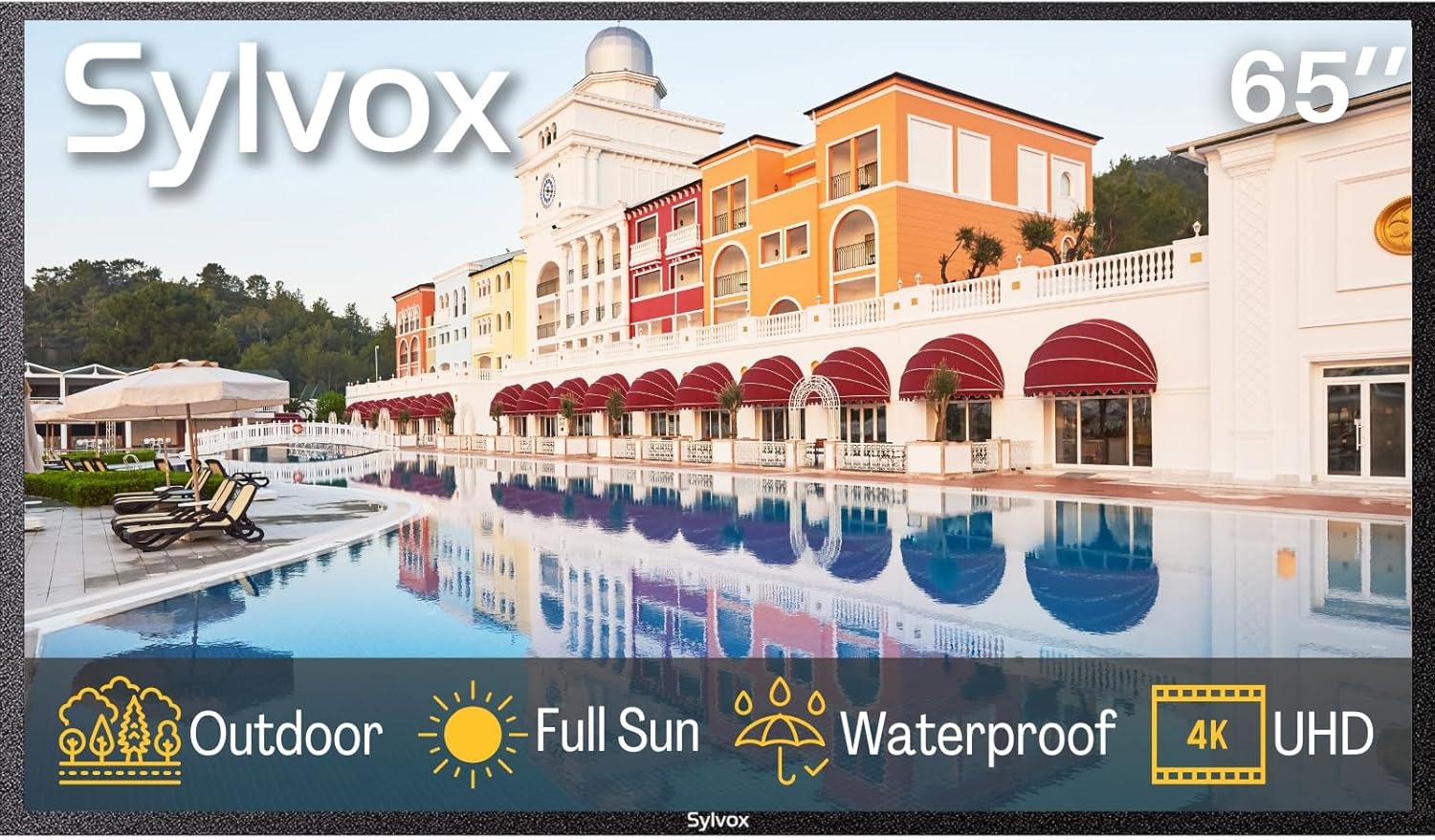 SYLVOX 65 inch Outdoor Signage TV, 2000nits for Partial Sun, IP55 Waterproof Outdoor TV, 4K UHD Commercial TV for Business, ATSC & NTSC Tuner