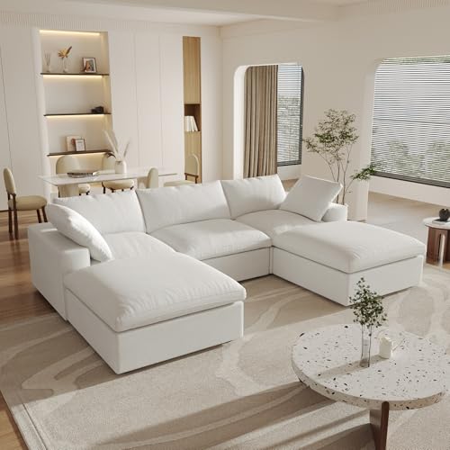 160.6" Cloud Couch Modular Sectional Sofa for Livingroom,Oversized Convertible Sofa with Storage Ottomans,6 Seat Wide Couches