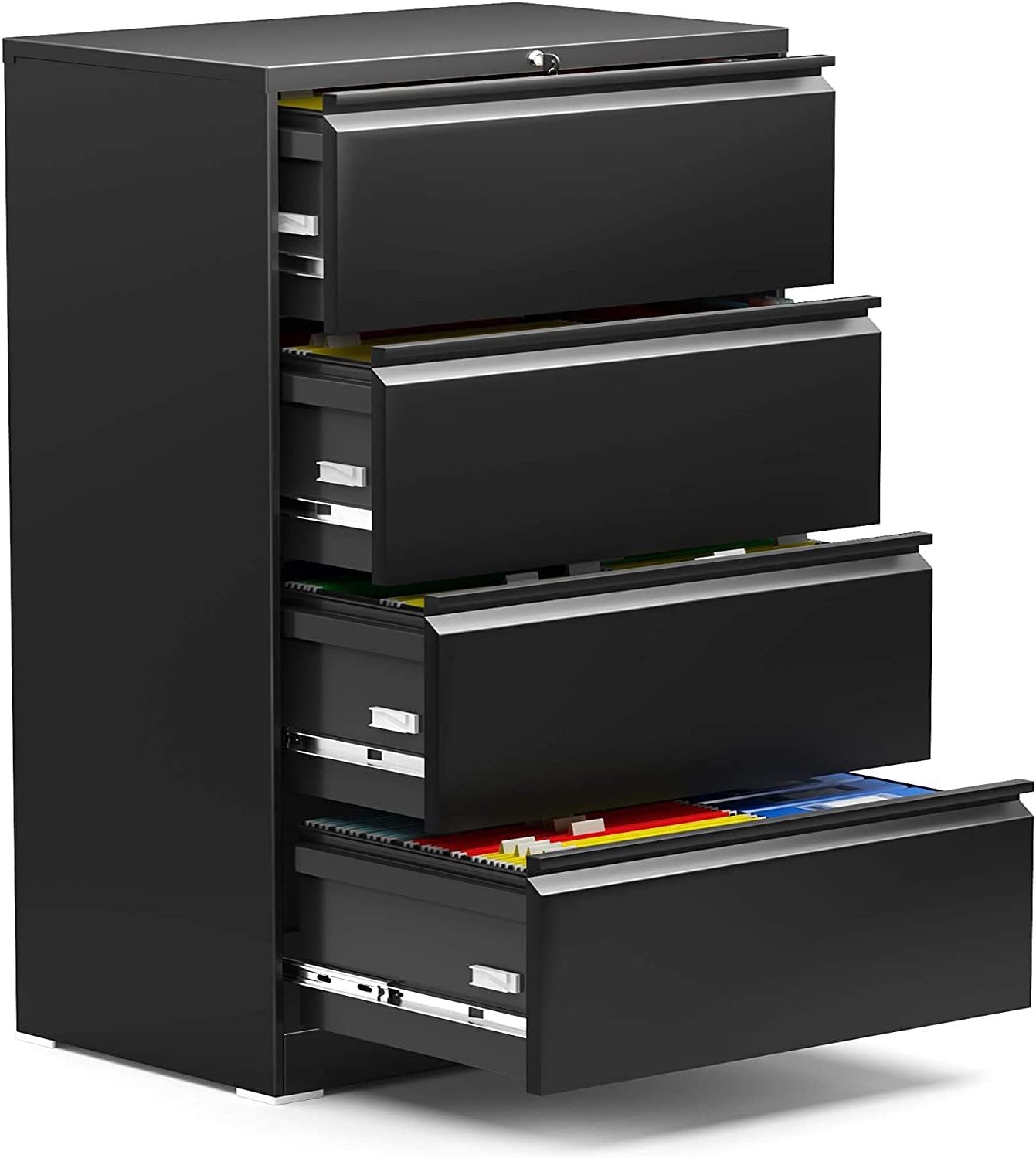 INTERGREAT Black Mobile Filing Cabinet 3 Drawer File Cabinet with Lock Modern Design Metal File Cabinet Wheels Assembled for Office