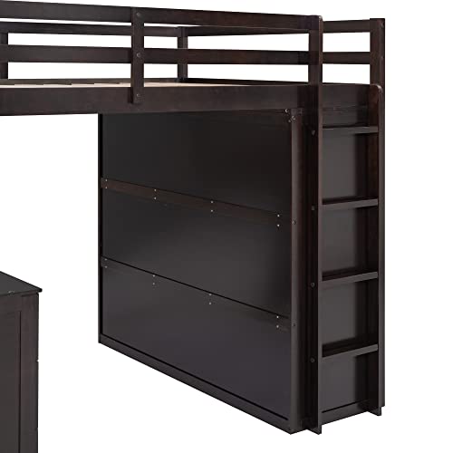Harper & Bright Designs Full Size Loft Bed with Desk and Wardrobe, Solid Wood Loft Bed Frame with Storage Drawers, for Kids Teens Adults (White)