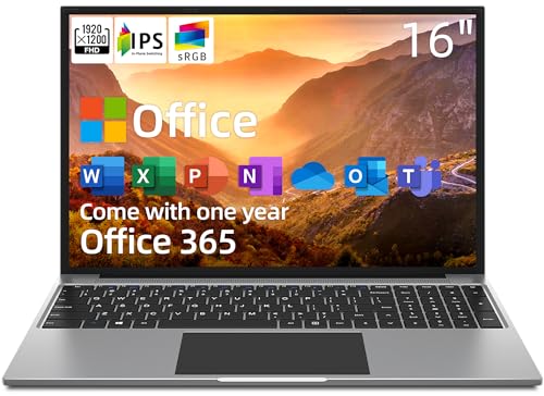 Laptop 16 Inch, 16GB DDR4 512GB SSD, Quad Core N CPU(Up to 2.9GHz), FHD IPS 1920x1200 Display, Notebook Computer with 2.4G+5G WiFi, BT4.0