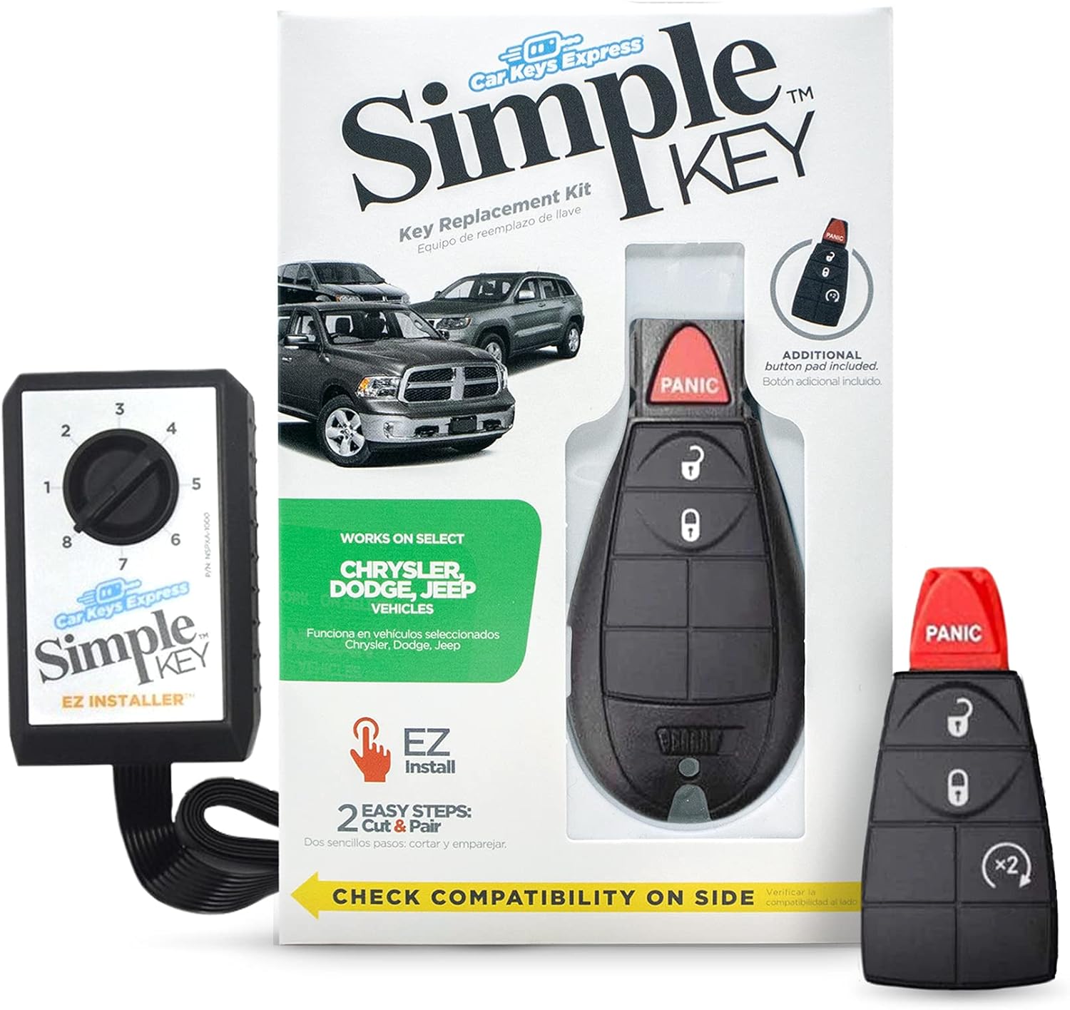 Simple Key, Key Fob and Key Programmer with Interchangeable 4 Button Keypads, Key Replacement Kit
