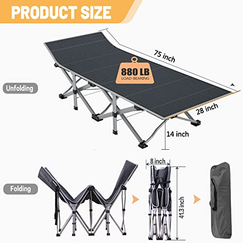 DoCred Folding Camping Cot with Mattress, 2 Pack Heavy Duty Folding Cot for Adults, Portable Sleeping Cot Bed Adults Outdoor Bed with Carry Bag