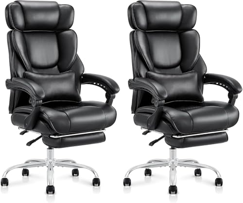 COLAMY Big and Tall Office Chair 500lbs-Heavy Duty Leather Computer Executive Desk Chair with Wide Seat, Adjustable headrest, Lumbar Support-Black