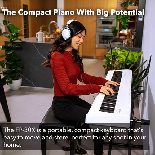 Roland FP-30X 88-Key Digital Piano - Black Bundle with Adjustable Stand, Bench, Sustain Pedal, Online Piano Lessons, Instructional DVD