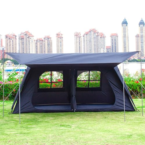 KTT Extra Large Tent 10-12-14 Person(B),Family Cabin Tents,2 Rooms,3 Doors and 3 Windows with Mesh,Straight Wall,Waterproof,Double Layer