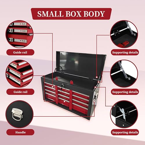 KEIKI 8-Drawer Large Capacity Rolling Tool Chest, Detachable Cabinet Storage with Lock, Tool Box with Wheels for Workshop & Garage, Black Red