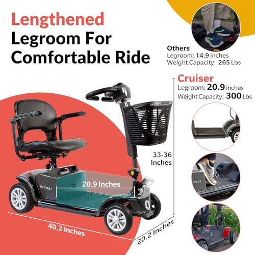 Cruiser Powered Mobility Scooters with Lengthened Legroom, 3.75MPH Max Speed & Up to 15 Miles Range