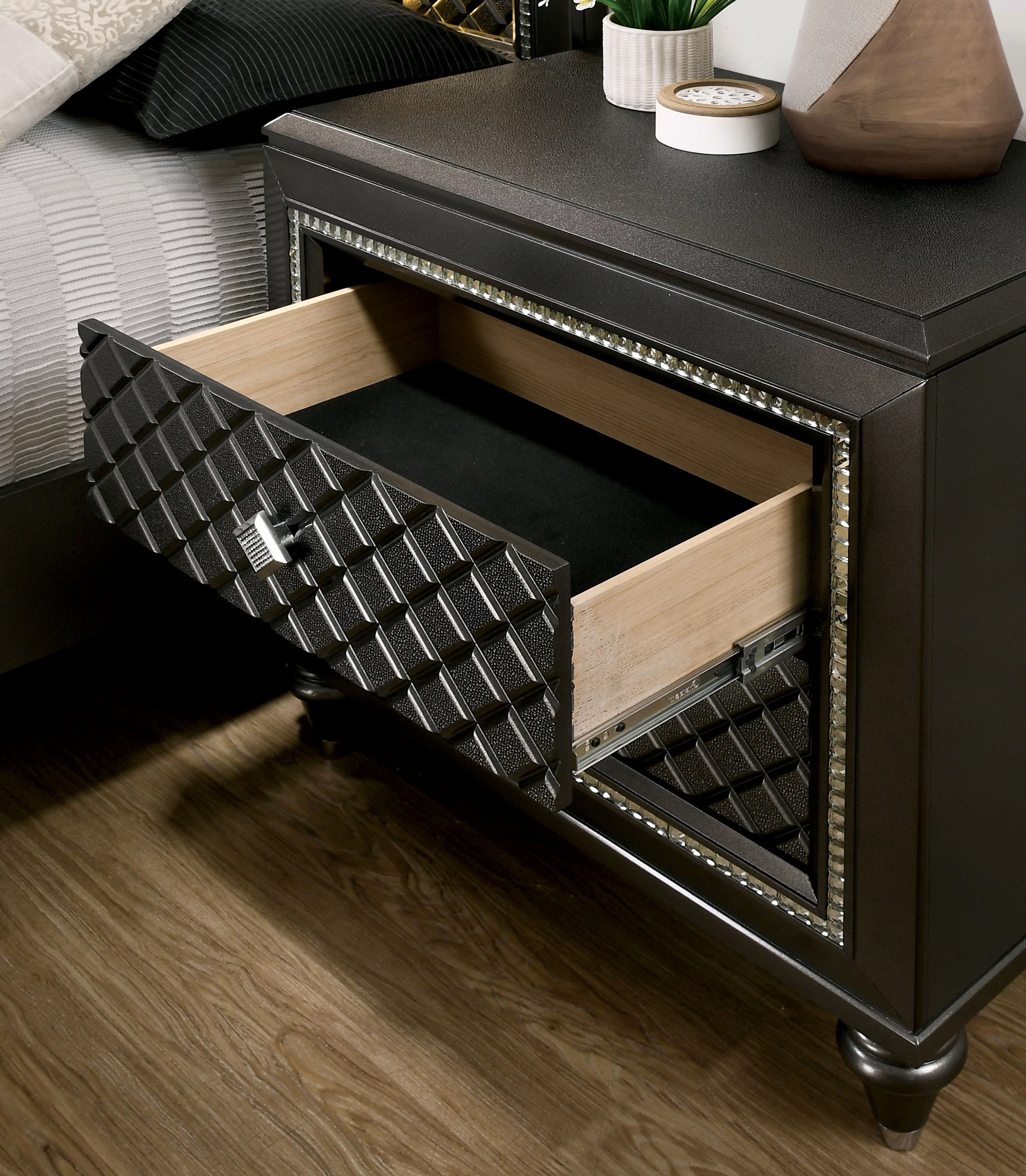 Furniture of America Braylene Glam Nightstand with 2-Drawer, Metallic Gray