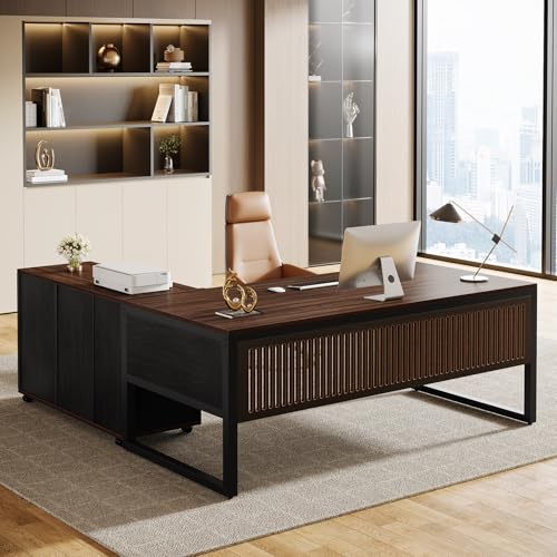 Tribesigns 63-Inch L-Shaped Executive Desk with Mobile File Cabinet, Large Office Computer Desk