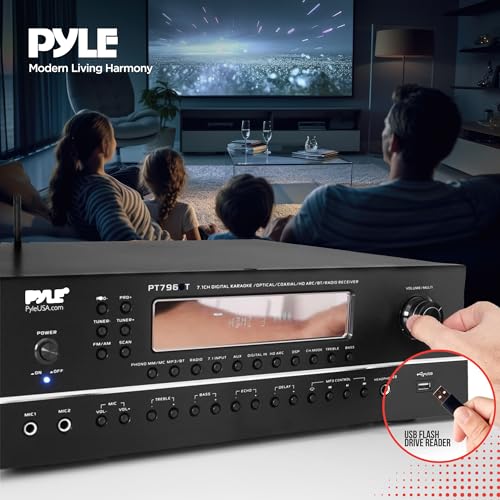 Pyle 2000W 7.1-Channel Hi-Fi Bluetooth 5.0 Stereo Amplifier - AV Home Theater Receiver with Radio - USB - RCA - HDMI - MIC IN