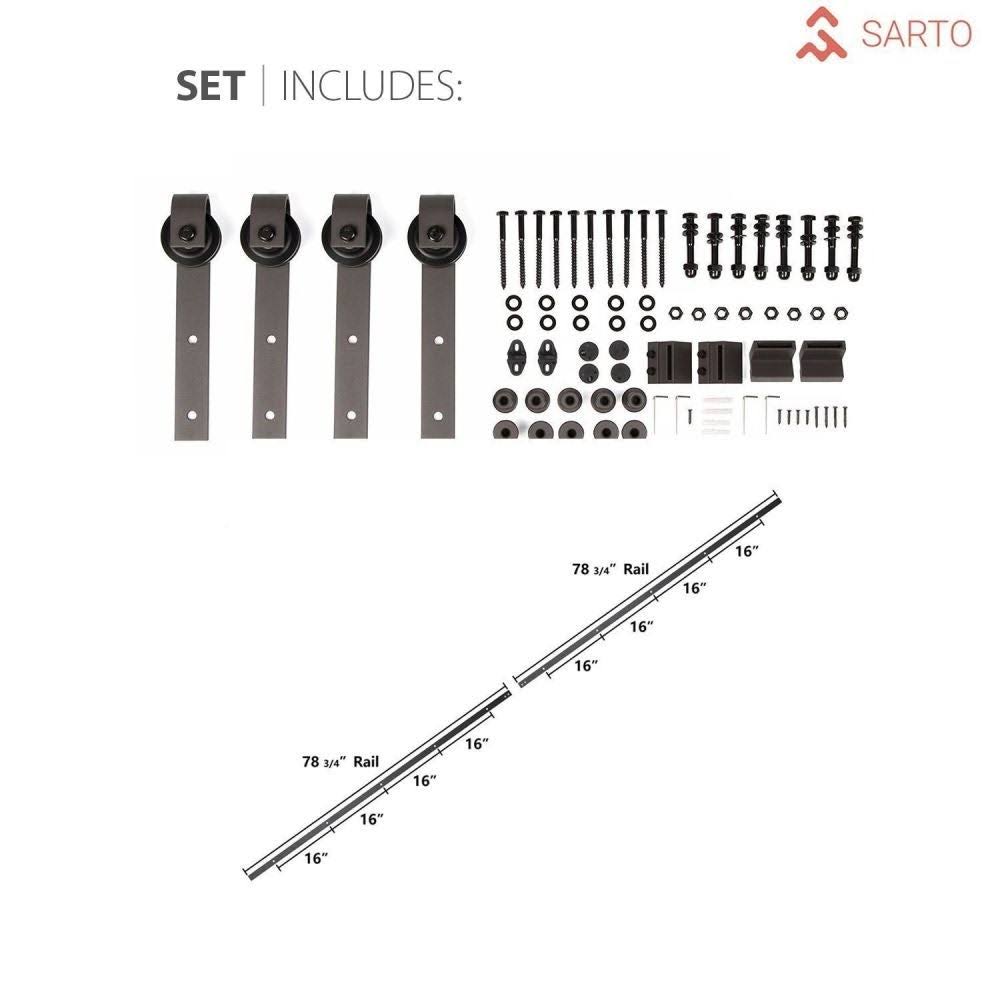 SARTODOORS Sliding Barn Door 24 x 96 | Planum 0010 Ginger Ash | 6.6ft Rail Stops Hardware | Panel Door