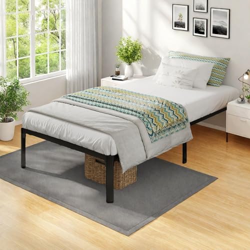 Full Size Bed Frame, 14 Inch Metal Platform Bed with Iron-Art Headboard & Footboard, Classic Bed Frame with Heavy Duty Metal Slats Support