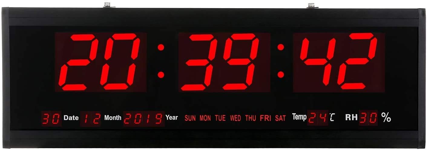 18.9 Inch Oversized LED Digital Wall Clock Large Display with Indoor Temperature Date and Day of Week