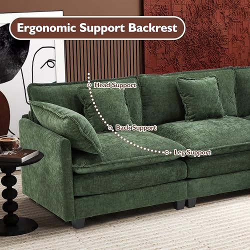 Ihanherry 111.4" U Shaped Modern Cloud Sofa Modular Sectional Couch with 2 Ottoman, 5-Seat Chenille Deep Seat Sofa with Pillow for Living Room