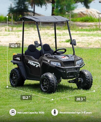 ELEMARA 24V Ride on Toy for Big Kid,Ride on Car 2 Seater w/Sun Shade,Dump Bed & Shovel,4.5MPH,4WD Electric Car for Kids,Battery Car w/Remote