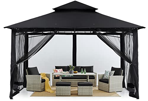 MASTERCANOPY Outdoor Garden Gazebo for Patios with Stable Steel Frame and Netting Walls (11x11,Dark Gray)