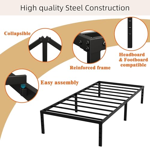 Full Size Bed Frame, 14 Inch Metal Platform Bed with Iron-Art Headboard & Footboard, Classic Bed Frame with Heavy Duty Metal Slats Support