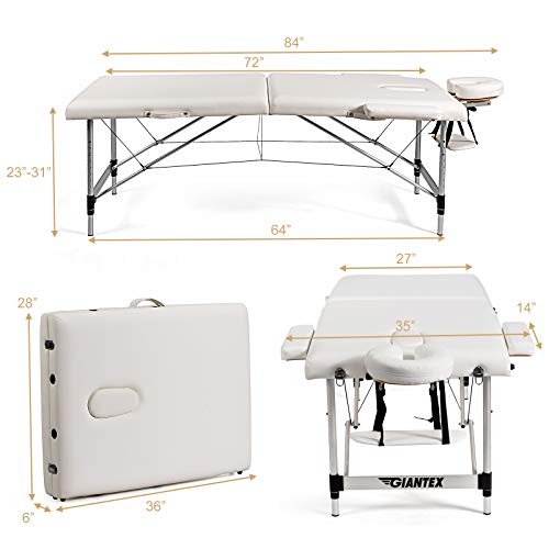 Giantex 84" Massage Table Professional Portable Lash Bed, 2 Folding Lightweight Massage Bed, Aluminum Frame, Height Adjustable