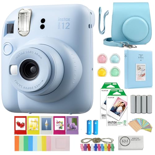 FUJIFILM INSTAX Mini 12 Instant Film Camera | Pastel Blue Bundled with INSTAX Mini Instant Film |40 Exposures + Instax Accessory Bundle + AA
