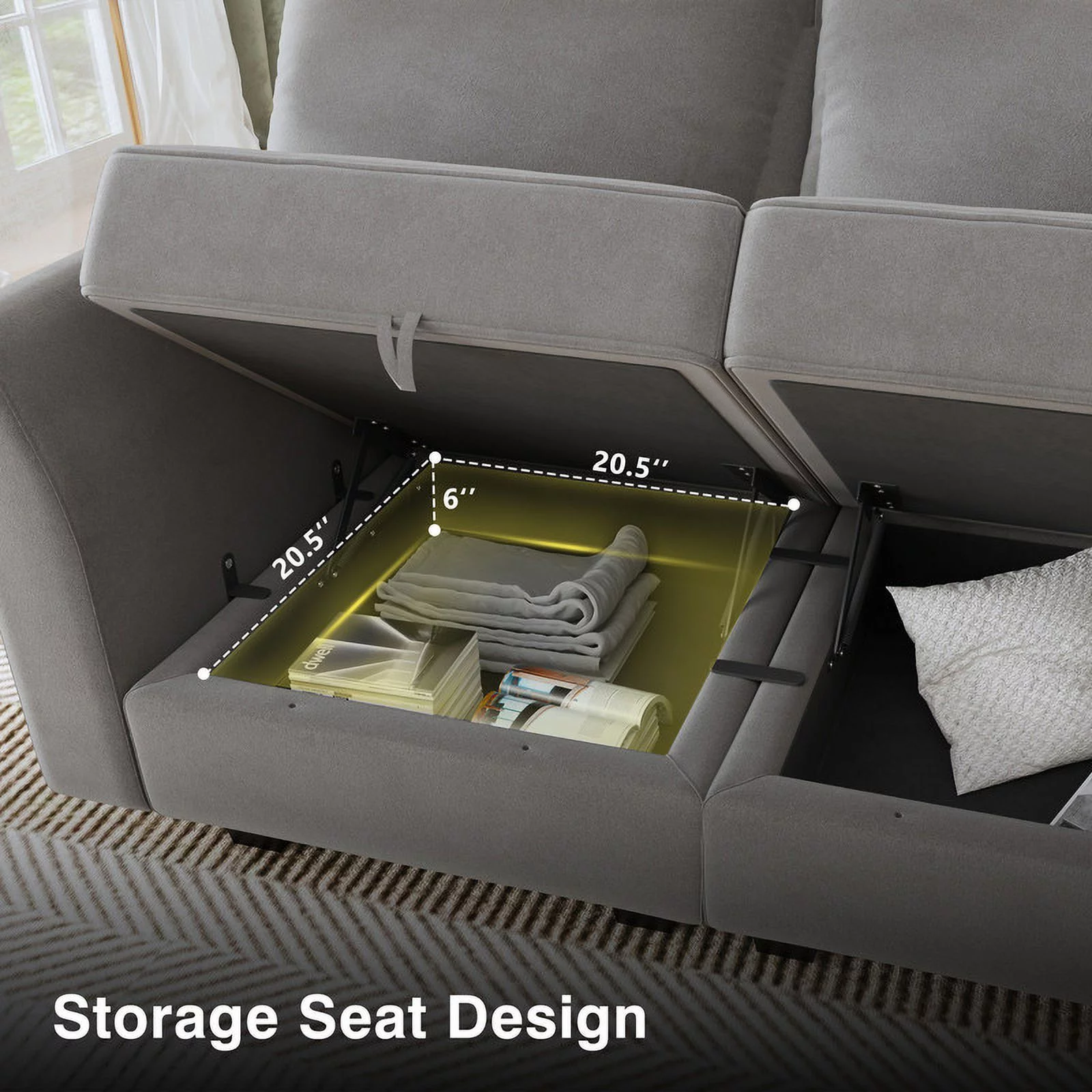 HONBAY Modern Convertible Sleeper Sofa Couch with Storage, Pearl Grey