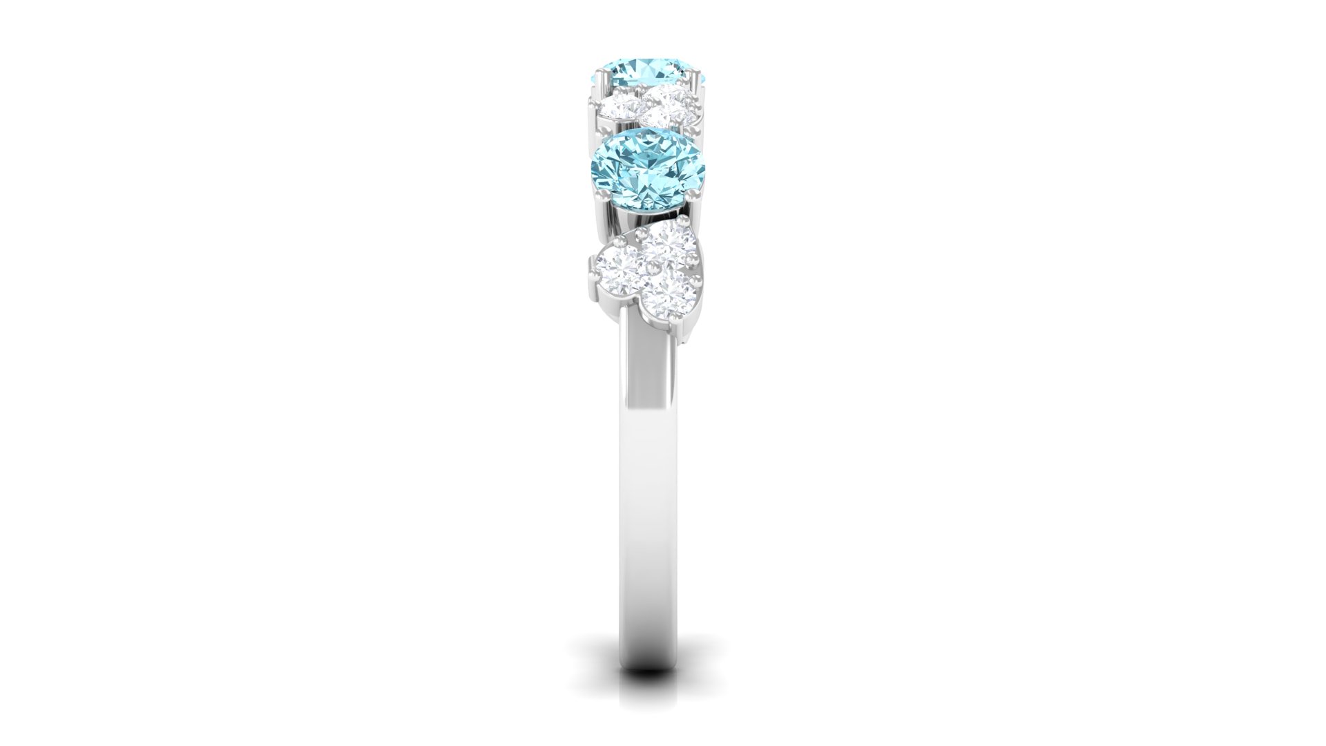 Aquamarine Half Eternity Ring with Diamond, Natural Aquamarine Heart Ring for Women - March Birthstone, 925 Sterling Silver, US 6.50