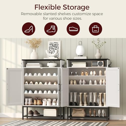 Shoe Storage Cabinet, Farmhouse Shoe Cabinet for Entryway, 6-Tier Shoe Organizer with Doors and Shelves