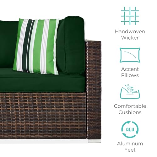 Best Choice Products 7-Piece Modular Outdoor Sectional Wicker Patio Conversation Set w/ 2 Pillows, Coffee Table, Cover Included - Gray/Navy