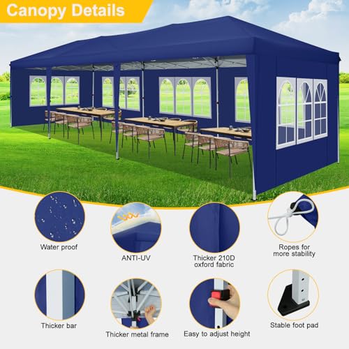 COBIZI Canopy 10x20 Pop Up Canopy Tent with 6 Sidewalls Party Tents for Parties Weddings Backyard Waterproof Canopy Outdoor Commercial Canopy Event