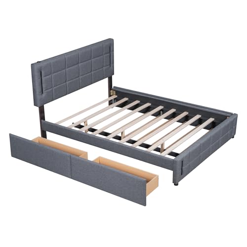 DNYN Queen Size Murphy Bed with Storage Drawer(Large) & Charging Station for Bedroom,Convertible Pinewood Wall Bedframe w/Stylish Cabinet Design