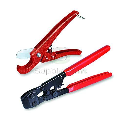 Pexflow Pxkt12 PEX Plumbing Kit - Crimper Tool with Lock Hook, Cutter Tool with Carrying Case, Lead Free Brass Barbed 1/2 inch E