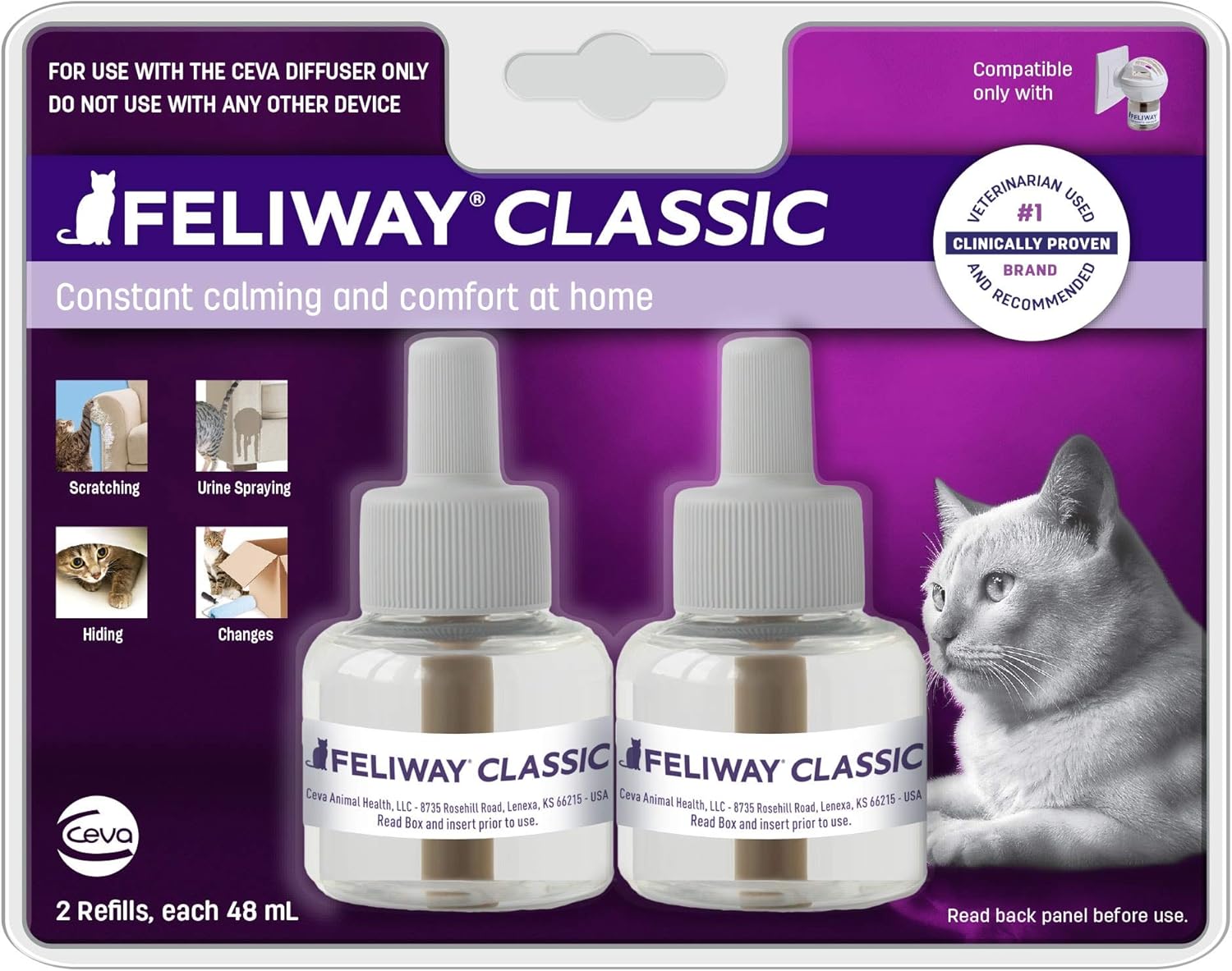 Feliway Plug-In Diffuser Refill, 48 mL, 3-Pack, Model:3PK Pack of 2