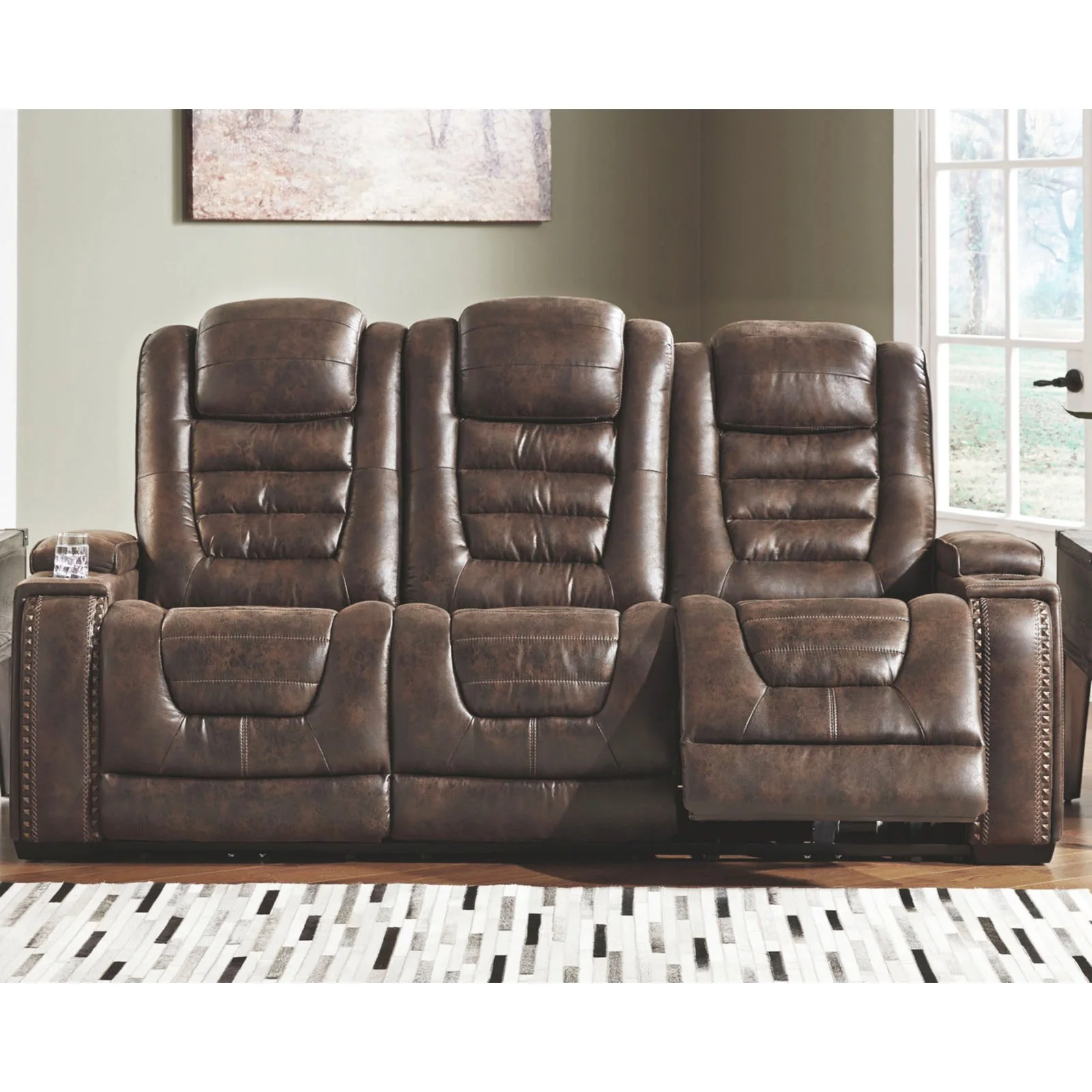 Signature Design by Ashley Game Zone Power Reclining Sofa in Bark