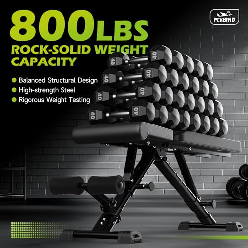 FLYBIRD Weight Bench, Adjustable Strength Training Bench for Full Body Workout with Fast Folding-New Version