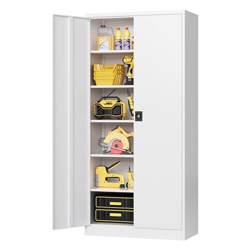 Metal Garage Storage Cabinet with Wheels,Metal Storage Cabinet with Adjustable Shelves,Steel Tool Cabinets with Locking Door for Home, School, Office