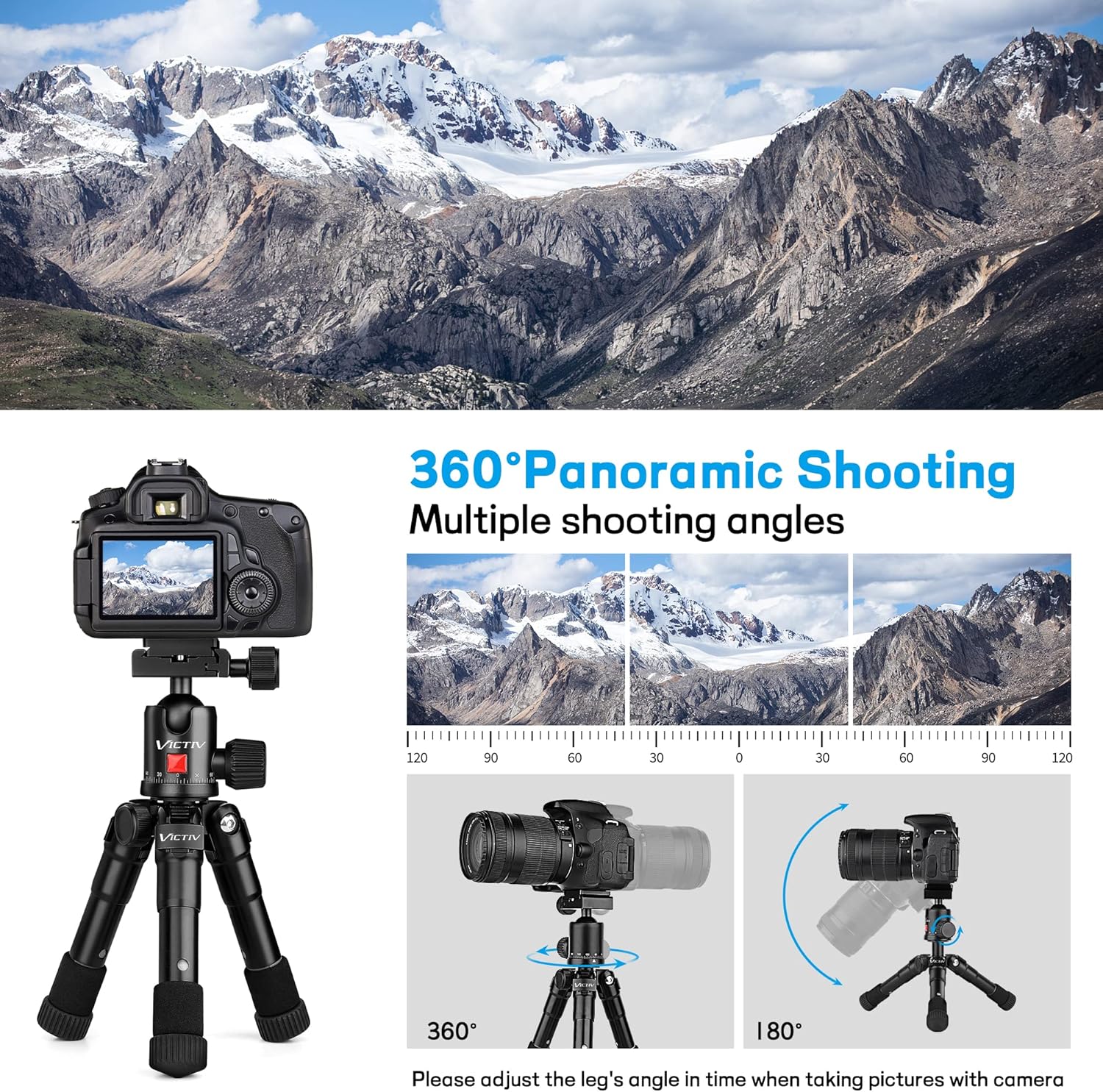 Tabletop Tripod, 20inch Portable Desktop Mini Tripod for Camera with 360 Degree Ball Head, Aluminum Small Travel Tripod