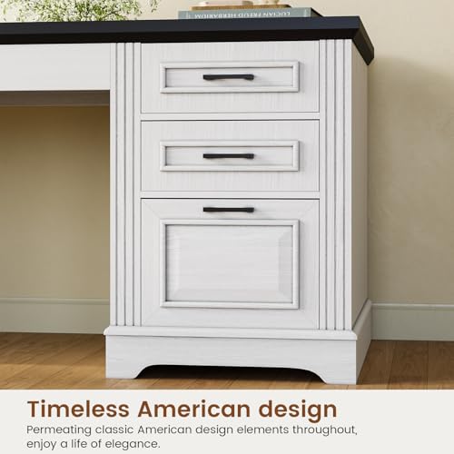 Itaar Farmhouse Executive L Shaped Desk, Home Office Desk with File Drawer and Power Outlet, Computer Corner Desk with Drawers and Storage Cabinet