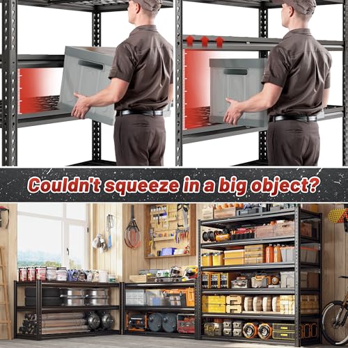 REIBII 60" W Garage Shelving 3000LBS Garage Shelving Heavy Duty Storage Shelves, 5 Tier Metal Shelves, Adjustable Industrial Shelf for Warehouse