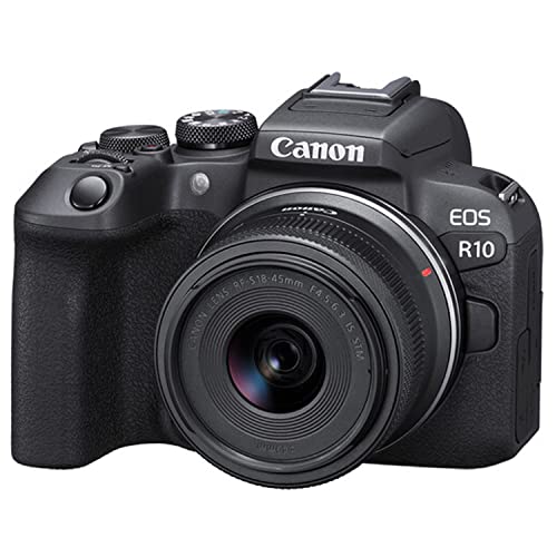 Canon EOS R10 24.2MP Mirrorless Camera with 18-45mm Lens, 64GB Ultra Memory Card, Video Light, Microphone, Filters, U-Grip, Case, Lenses