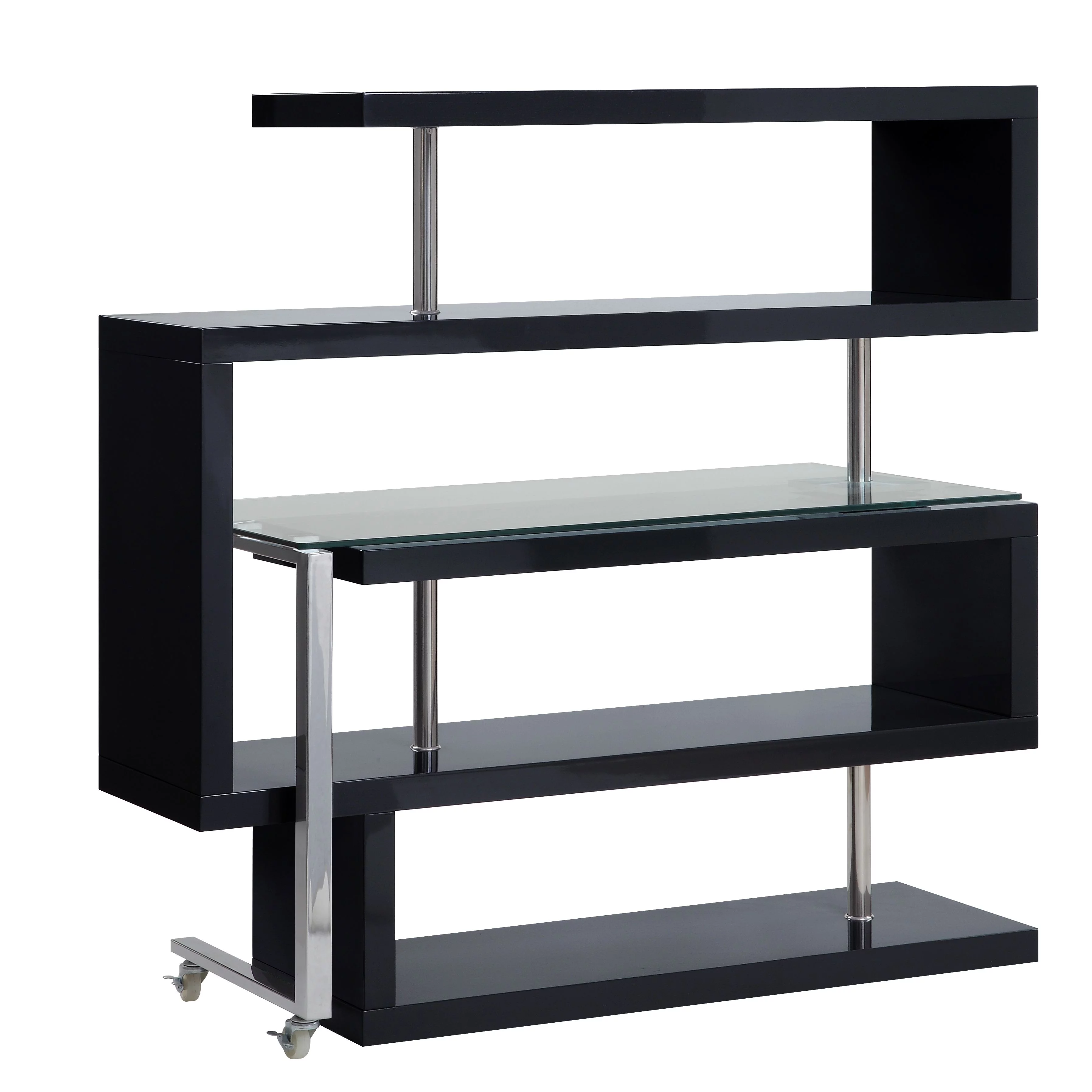 CoSoTower Writing Desk With Shelf, Clear Glass, Black & Chrome Finish 93177