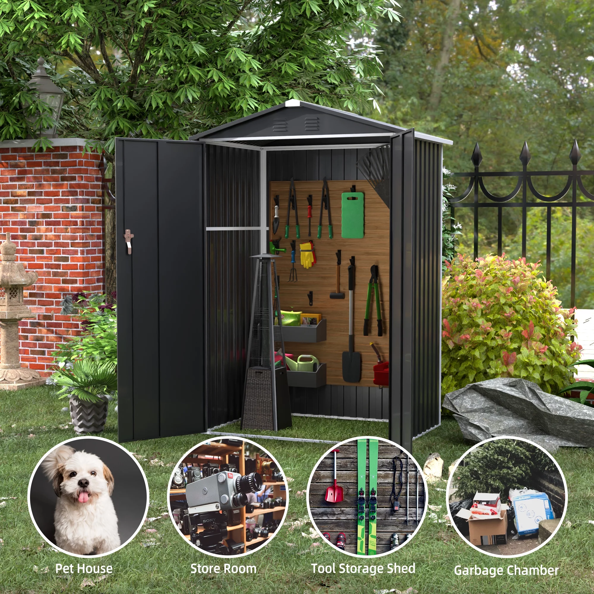 GangMei Metal Outdoor Storage Shed 4FT x 3FT, Anti-Corrosion Metal Garden Shed