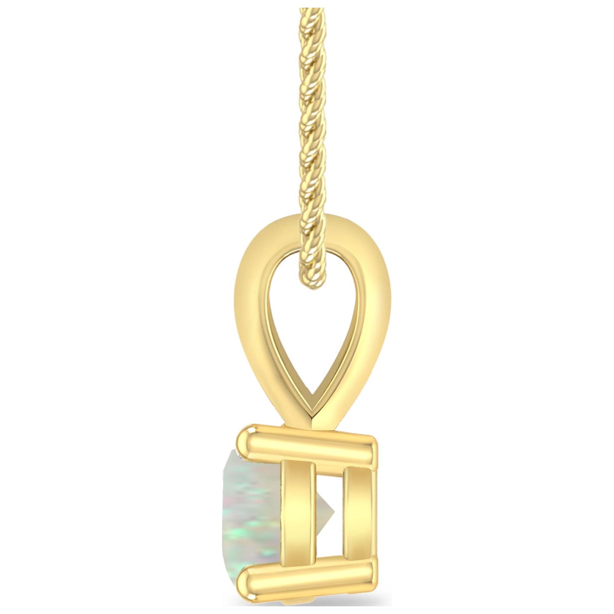 1/4 Carat Round Opal 14K Yellow Gold V-bail Solitaire Pendant Necklace For Women ( Gemstone 4.00MM )