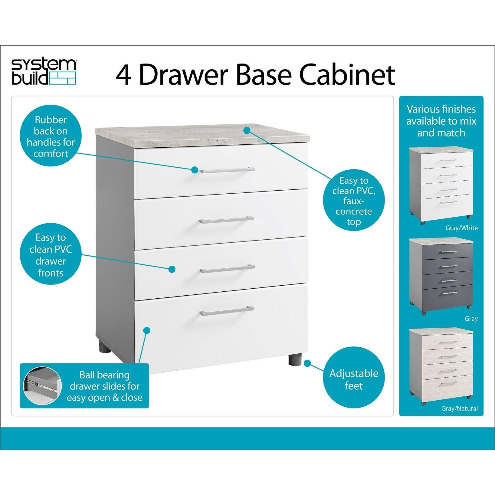 Latitude 4 Drawer Base Cabinet - White - SystemBuild