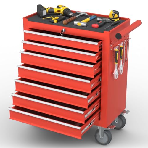 7-Drawer Meatl Rolling Tool Chest with Wheels and Locking Tool Chest, Large Storage Capacity, Portable Metal Tool Box for Warehouse,Garage