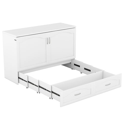 Full Size Murphy Bed with Drawers, Cabinets and USB Ports,Wood Murphy Bed Cabinet Bed Removable Shelves