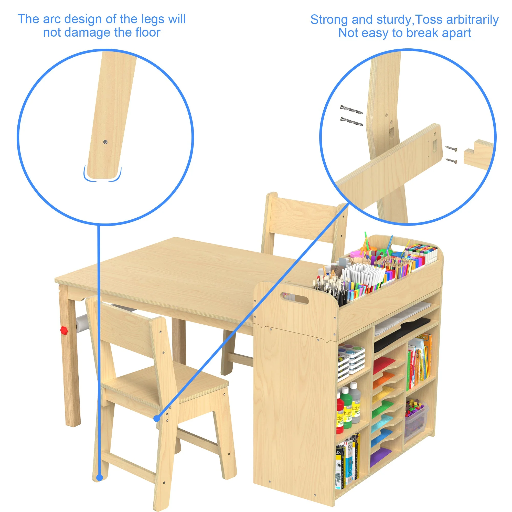 GDLF Kids Art Table and Chairs Set Craft Table with Large Storage Desk and Portable Art Supply Organizer for children ages 8-12, 47"L x 30"W