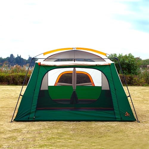 KTT Extra Large Tent 10-12-14 Person(B),Family Cabin Tents,2 Rooms,3 Doors and 3 Windows with Mesh,Straight Wall,Waterproof,Double Layer