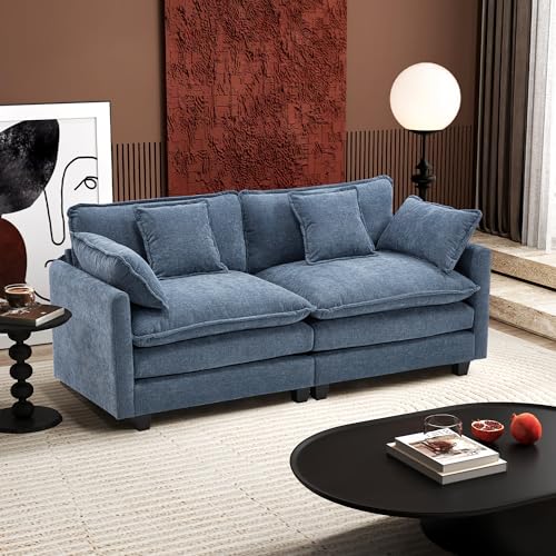 Ihanherry 111.4" U Shaped Modern Cloud Sofa Modular Sectional Couch with 2 Ottoman, 5-Seat Chenille Deep Seat Sofa with Pillow for Living Room