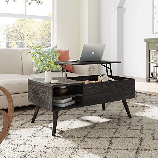 WLIVE Wood Lift Top Coffee Table with Hidden Compartment and Adjustable Storage Shelf, Lift Tabletop Dining Table for Home Living Room, Office